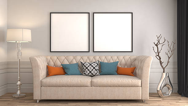 istock mock up poster frame in interior background. 3D Illustration 586377250