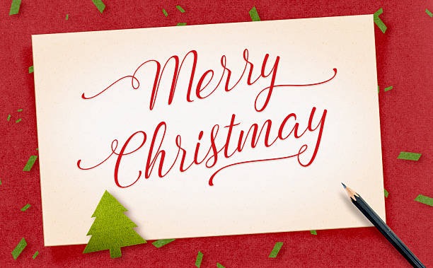 istock Merry Christmas on old vintage paper craft with present 586377740
