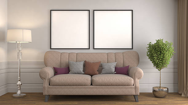 istock mock up poster frame in interior background. 3D Illustration 586377784