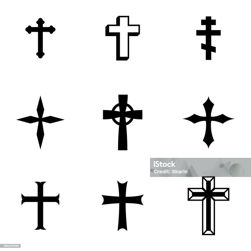 Vector black christia crosses icons set Vector black christia crosses icons set on white background Arranging stock vector