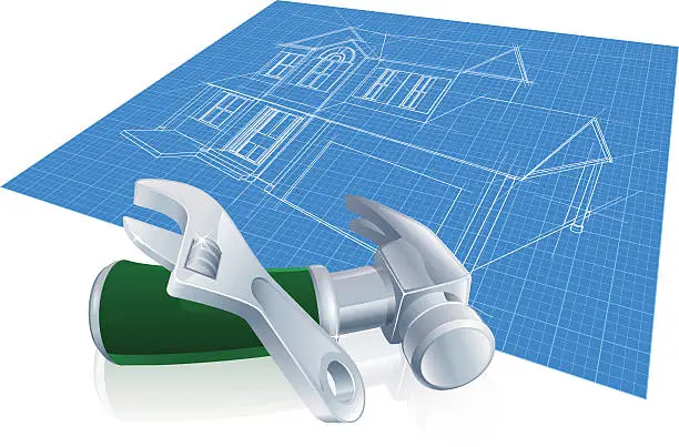 Vector illustration of House Blueprint and Tools