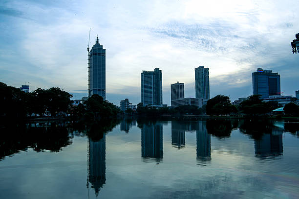 Seema Malakaya, Simamalaka, Buddhist temple in Beira Lake by sir Geoffrey Bawa. Colombo, Sri Lanka at nught