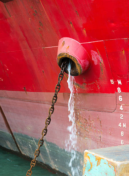 istock Close up view of cargo ship anchor 586383036