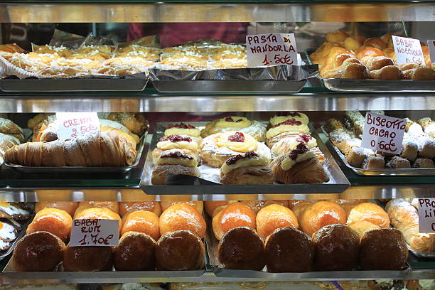 istock Cakes in showcase. Italian pastry shop. 586383440