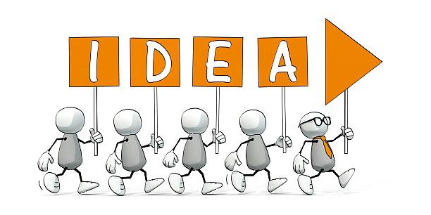 istock little sketchy men forming an arrow with signs - idea 586383538