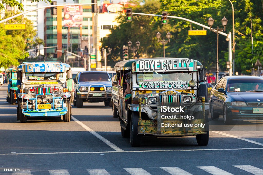 Jeepneys in Ermita Manila, Philippines - April 19, 2012: Jeepneys scattered along Ermita one morning in Manila, Philippines. Manila - Philippines Stock Photo