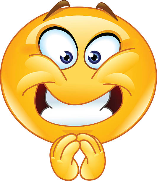 Pleasing emoticon Emoticon with a pleasing expression pleading emoji stock illustrations