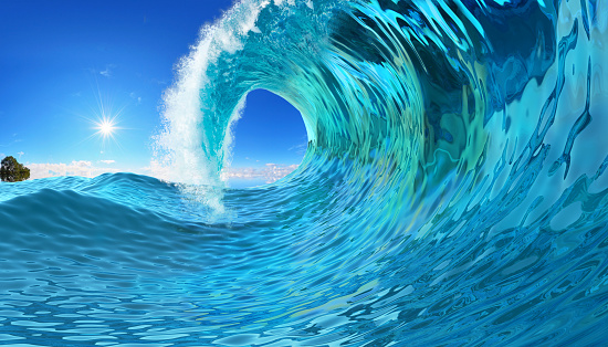 Big blue wave twirl background 3d illustration