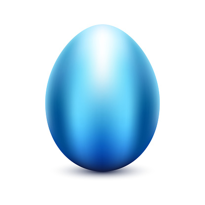 Vector blue egg. Shiny metallic blue Easter egg icon on white background.