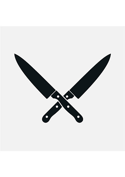 Kitchen knives cutter icon sharp blade cook. Cooking equipment Kitchen knives cutter icon sharp blade cook in flat style. Black knife icon steel vector kitchenware cooking equipment isolated on white background. vector black steam iron icon on white background stock illustrations