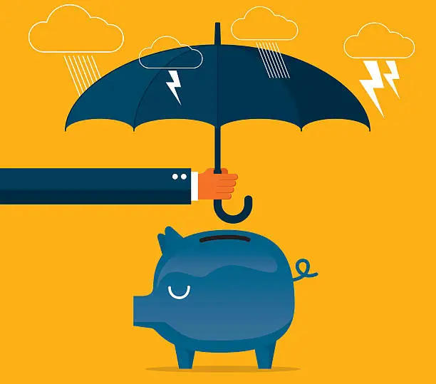 Vector illustration of Protecting piggy bank