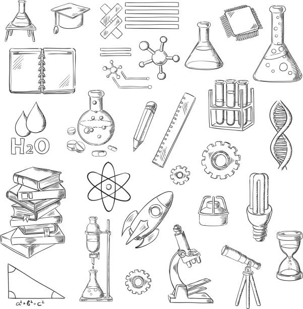 과학 및 교육 스케치 기호 - dna chip stock illustrations