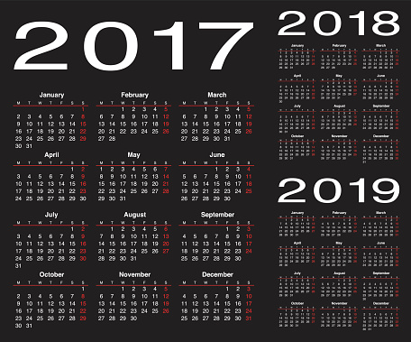 Vector calendar for 2017-2018 - 2019.