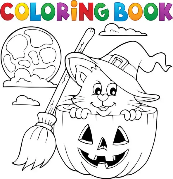 Vector illustration of Coloring book Halloween cat theme 1