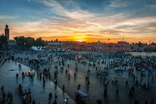 istock Evening Djemaa El Fna Square with Koutoubia Mosque, Marrakech, Morocco 586393306
