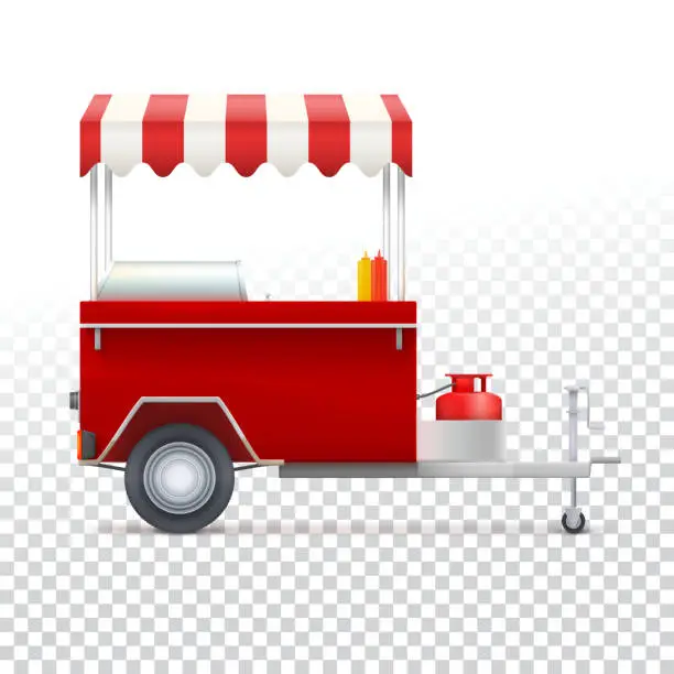 Vector illustration of Fast food cart, street shop.