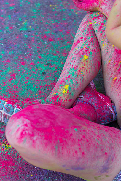 istock Female legs covered dry powder 586692088