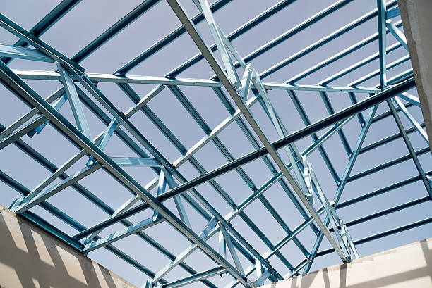 istock Structure of steel roof. 586692862