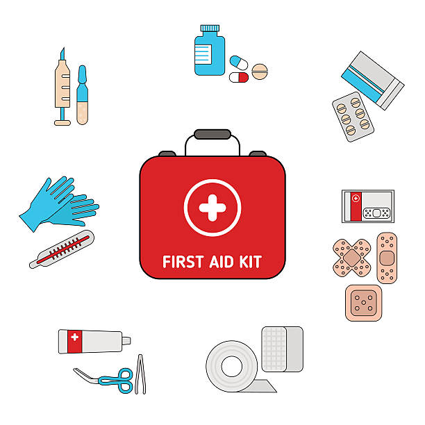 응급 처치 키트 개념 - bandage wound first aid gauze stock illustrations