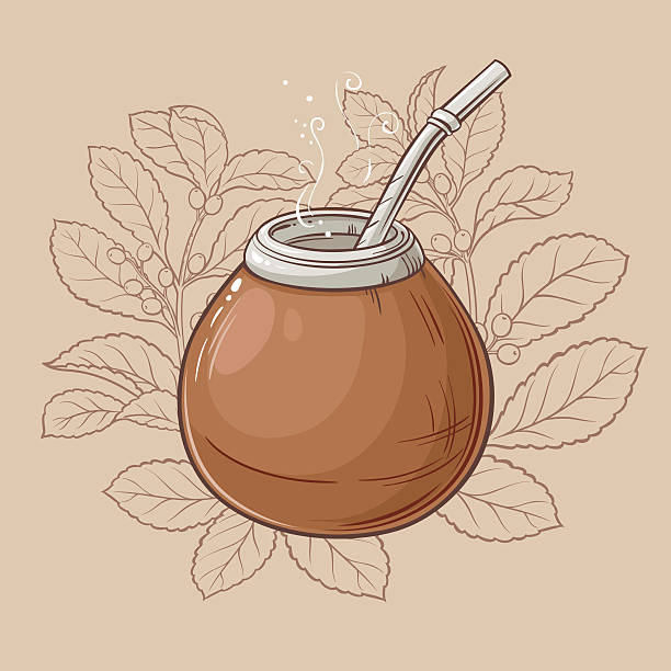 illustrazioni stock, clip art, cartoni animati e icone di tendenza di compagno a calabash con bombilla - drink brown herb heat