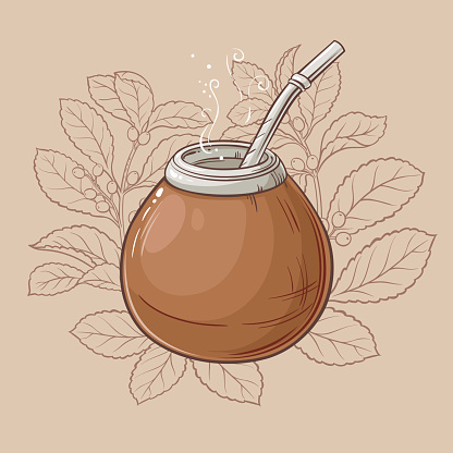 Illustration with mate tea in calabash and bombilla