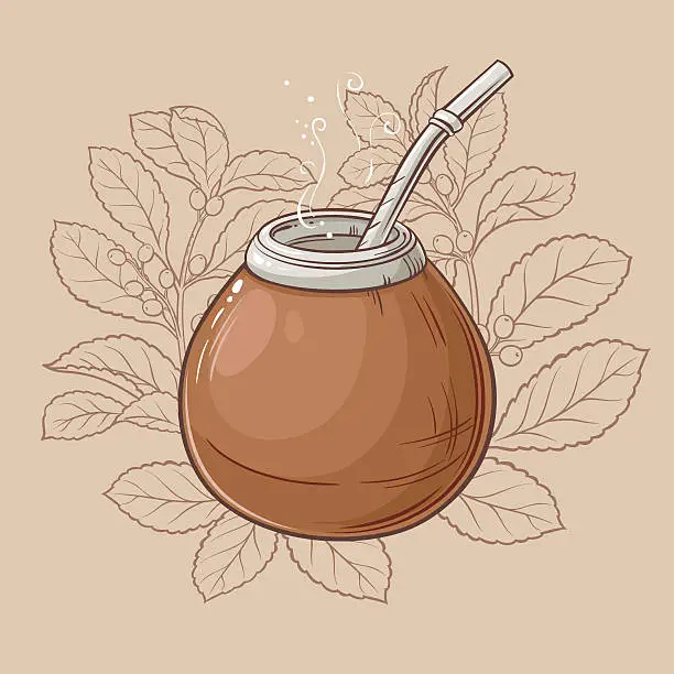 Vector illustration of mate in calabash with bombilla
