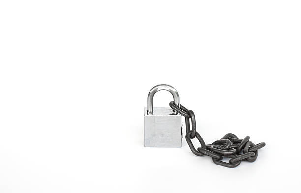 istock Old lock and old chain on white background. 586694060