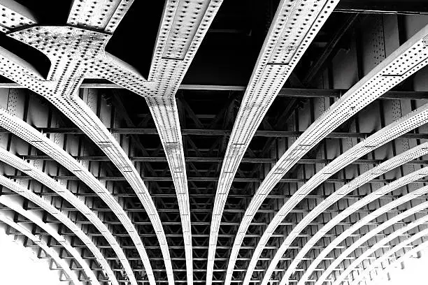 Photo of Carcass of the bridge. Technogenic abstract background