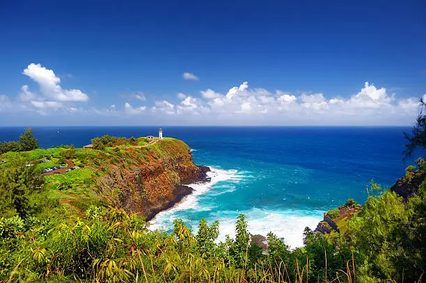 Photo of Kilauea lighthouse bay on a sunny day in Kauai