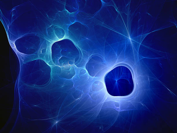 istock Blue glowing dark matter or wormholes in space 586695402