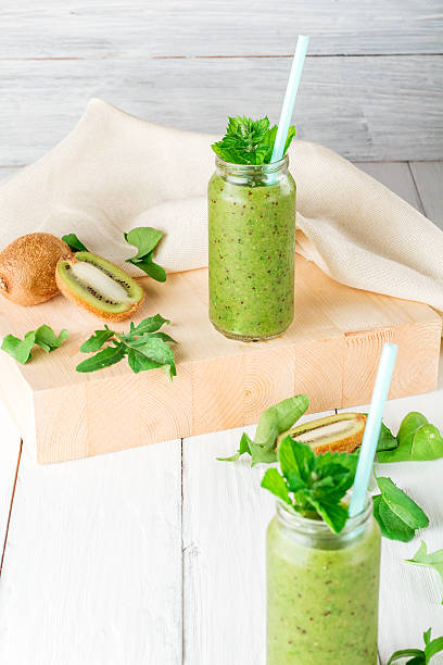istock Fruit and vegetable smoothies, ingredients for its preparation 586696392