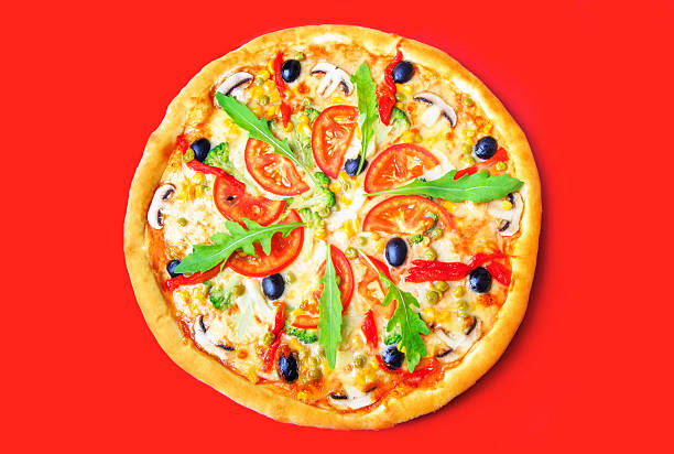 istock Delicious pizza with vegetables close-up 586696536