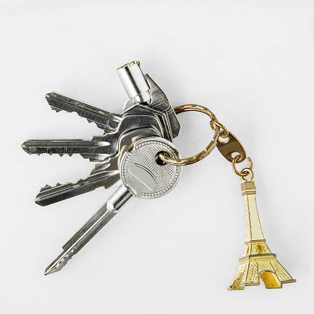 istock Key chain of mini eiffel tower from Paris, France. 586698660