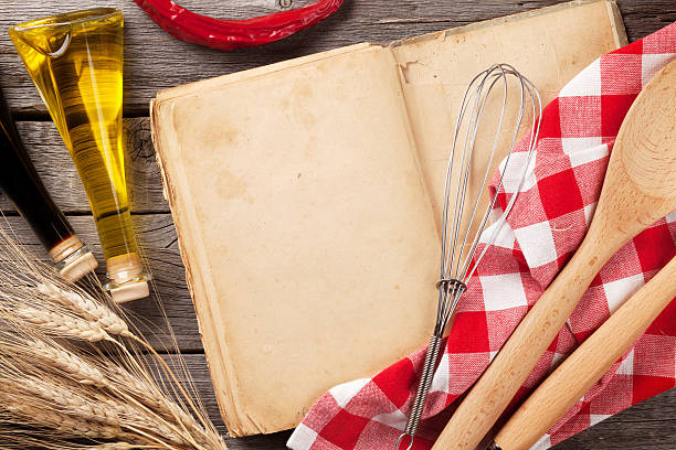 istock Vintage recipe book, utensils and ingredients 586699286