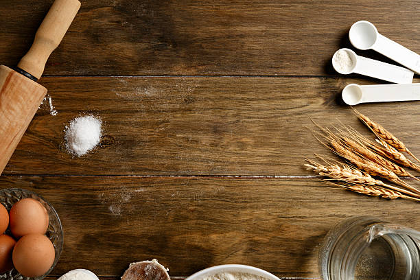 istock Artisanal Bakery: Frame of dough making ingredients and utensils 586700024