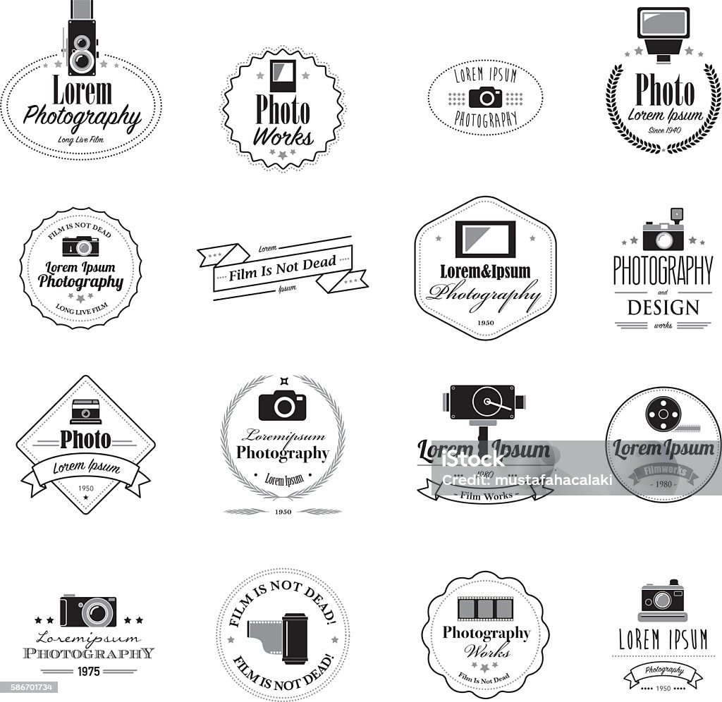 Photographer filmmaker emblems and logos A set of a filmmaker and photographer emblems, logos and badges. Isolated on white. All design elements are layered and grouped. Eps8.  Film Industry stock vector