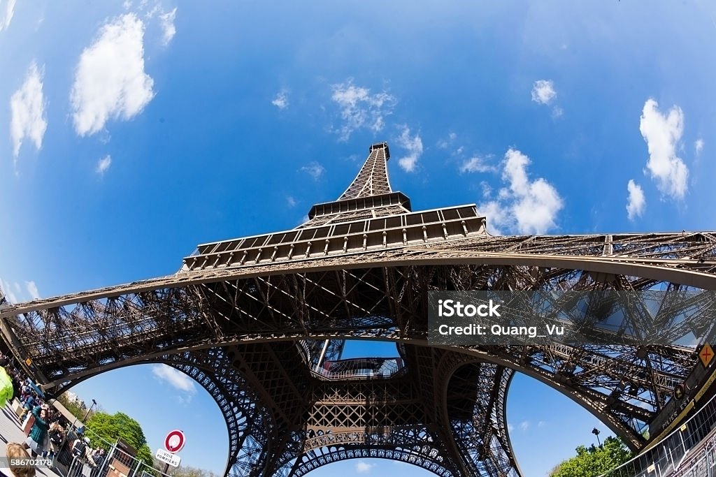 Eiffel tower View from the bottom of Eiffel tower At The Bottom Of Stock Photo