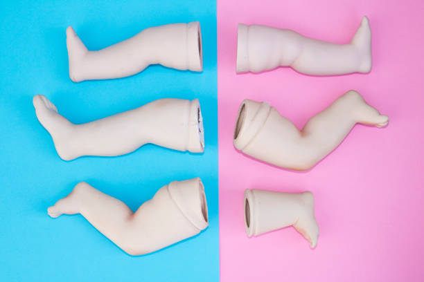 Baby Doll Head, Arms, Face on Blue and Pink Background