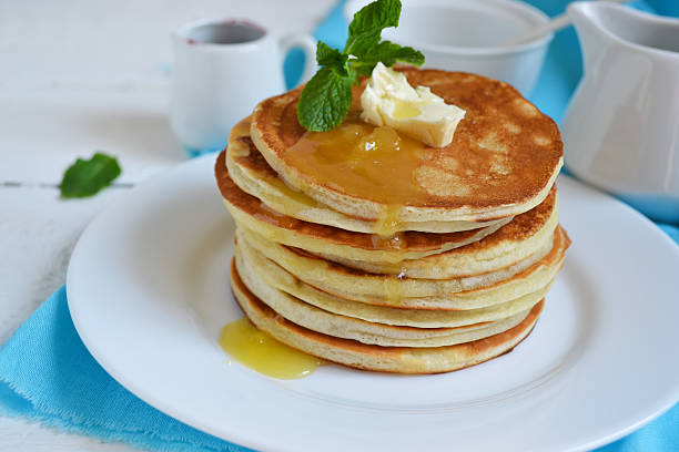 istock Pancakes for breakfast with butter and honey 586704672