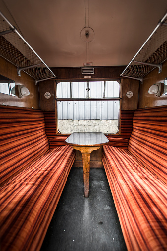A mockup of a vintage train carriage for a feature film.