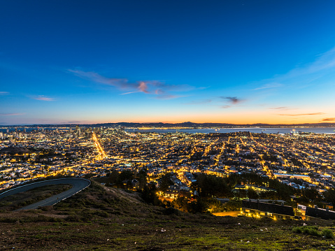 San Francisco cityscape at night, seen from Twin Peak, San Francisco, USA.