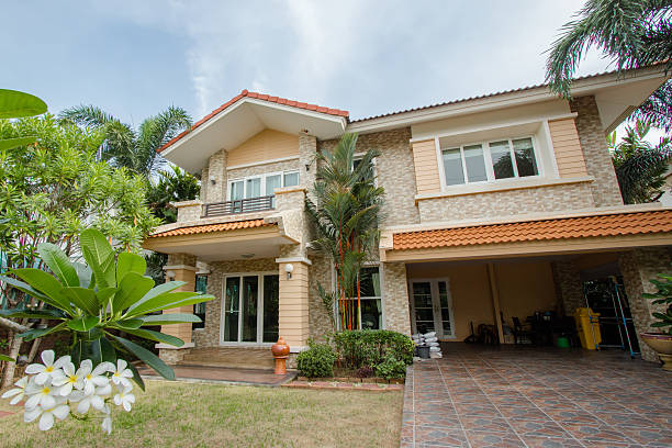 istock House with beautiful landscaping - Home exterior 586706852