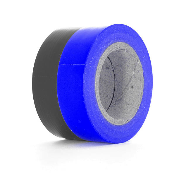 istock Protecting black, blue insulation tape coils isolated on white background 586711440