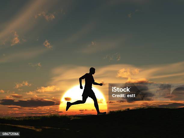Man Running At Dawn Stock Photo - Download Image Now - Running, Night, Dusk