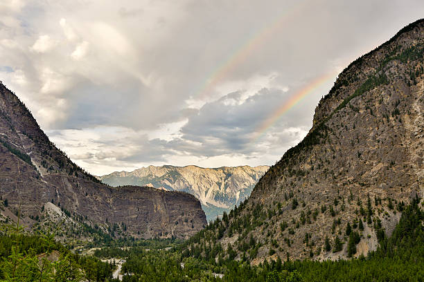 Rainbow over the mountains in Lillooet, British Columbia, Canada.
