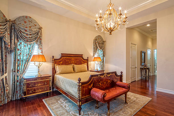 Master Bedrrom with Italian made furniture and chandelier.