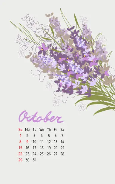 Vector illustration of Vintage floral calendar 2017