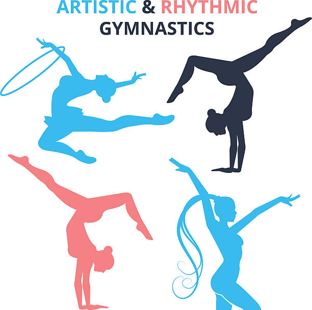 illustrations, cliparts, dessins animés et icônes de gymnastique artistique et rythmique femmes silhouettes ensemble. illustration vectorielle - gymnastique sportive