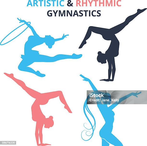 Artistic And Rhythmic Gymnastics Women Silhouettes Set Vector Illustration Stock Illustration - Download Image Now