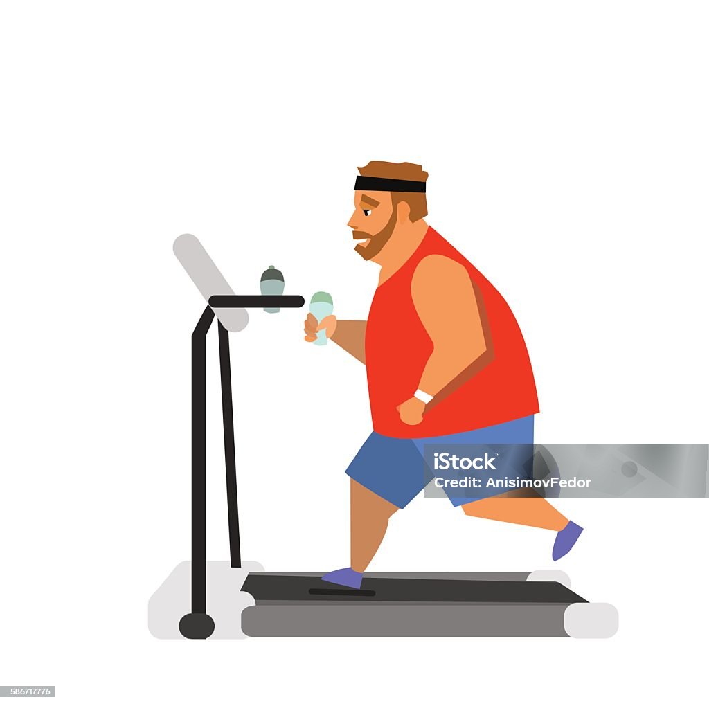 man running on  treadmill. vector illustration Obese young man running on a treadmill. vector illustration Adult stock vector